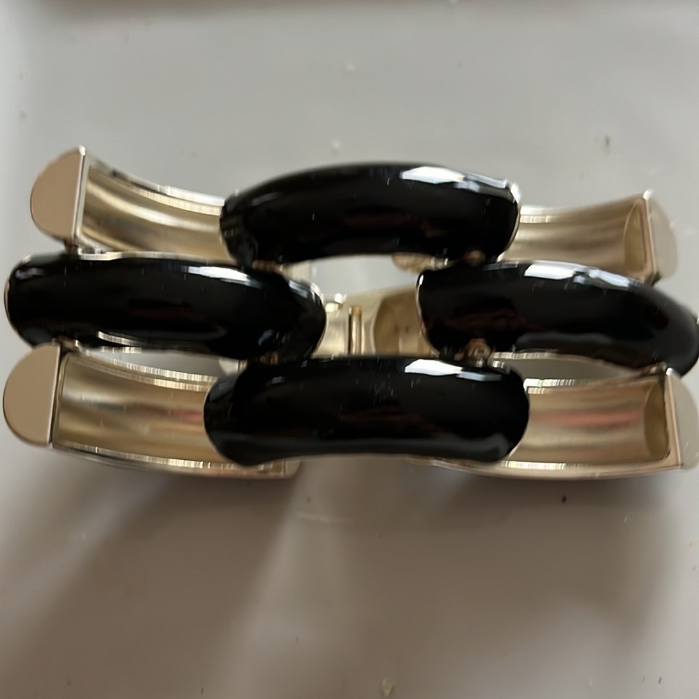 Chunky Black & Gold Link Bracelet,Bold Statement Cuff , Magnetic Clasp